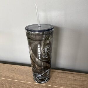 Starbucks 2017 Glass Marble Swirl 20oz Tumbler W Lid Venti Black White